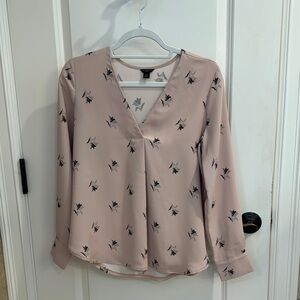 Ann Taylor Pink Fitted Long Sleeve Blouse